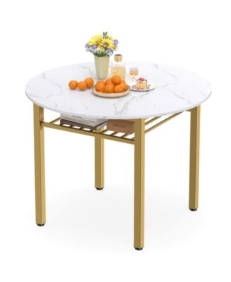 Dining Table for 2-4 People,40" Round Kitchen Table with Storage ShelfandMetal Frame