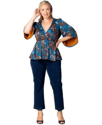 Plus Size Priscilla Peplum 3/4-Sleeve Surplice V-Neckline Top
