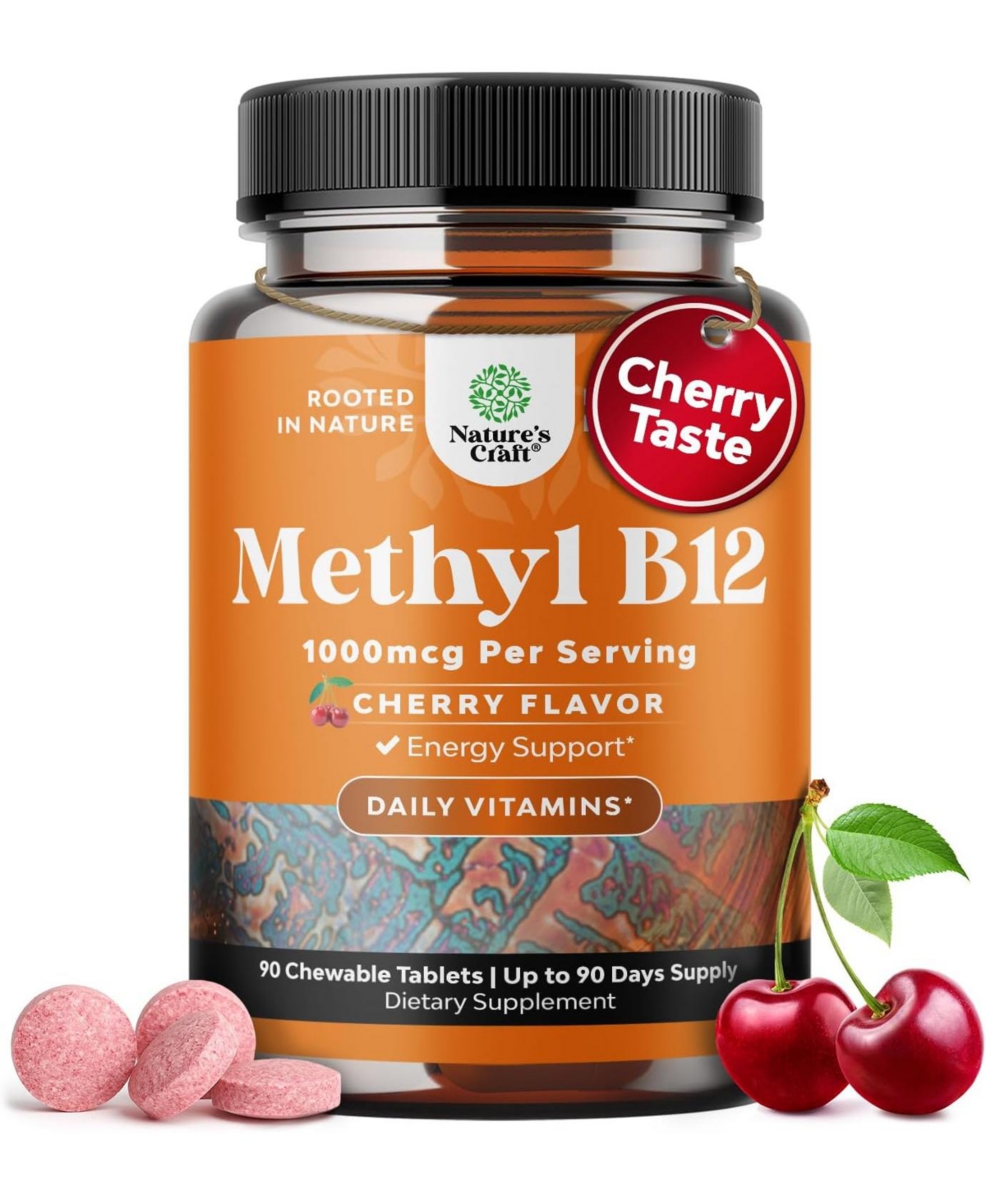 Nature's Craft Vitamin B12 1000mcg Methylcobalamin Cherry Chewable Tablets - 60 Count
