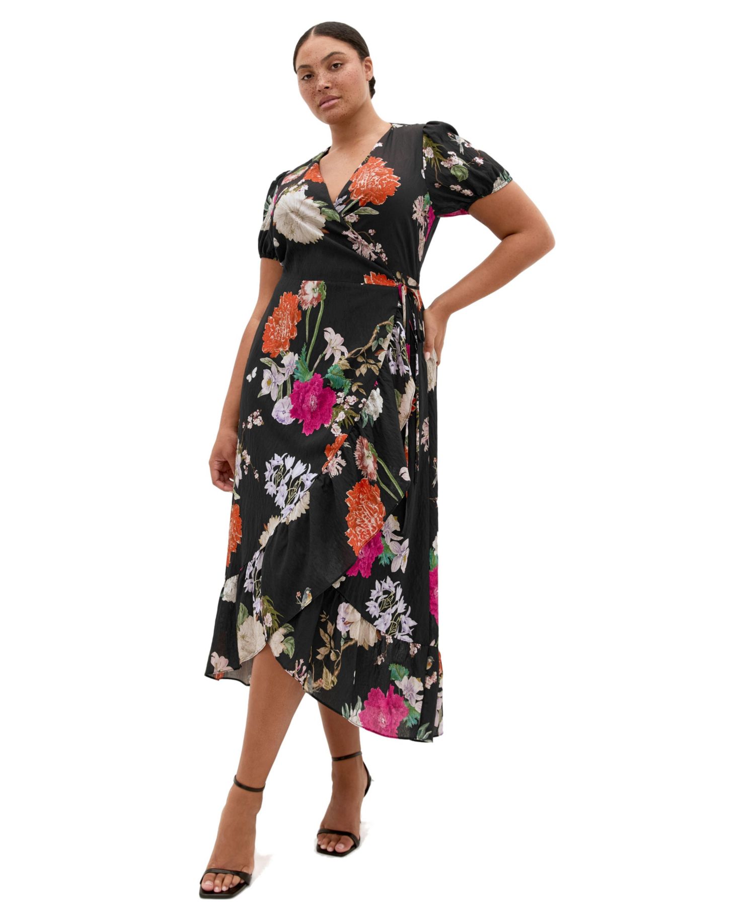 Plus Size Belle Floral-Print V-Neck Short-Sleeve Wrap Dress
