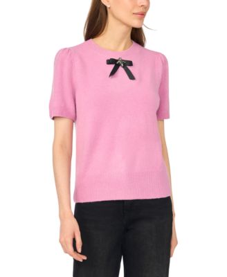 Women's Bow Short-Sleeve Crewneck Sweater