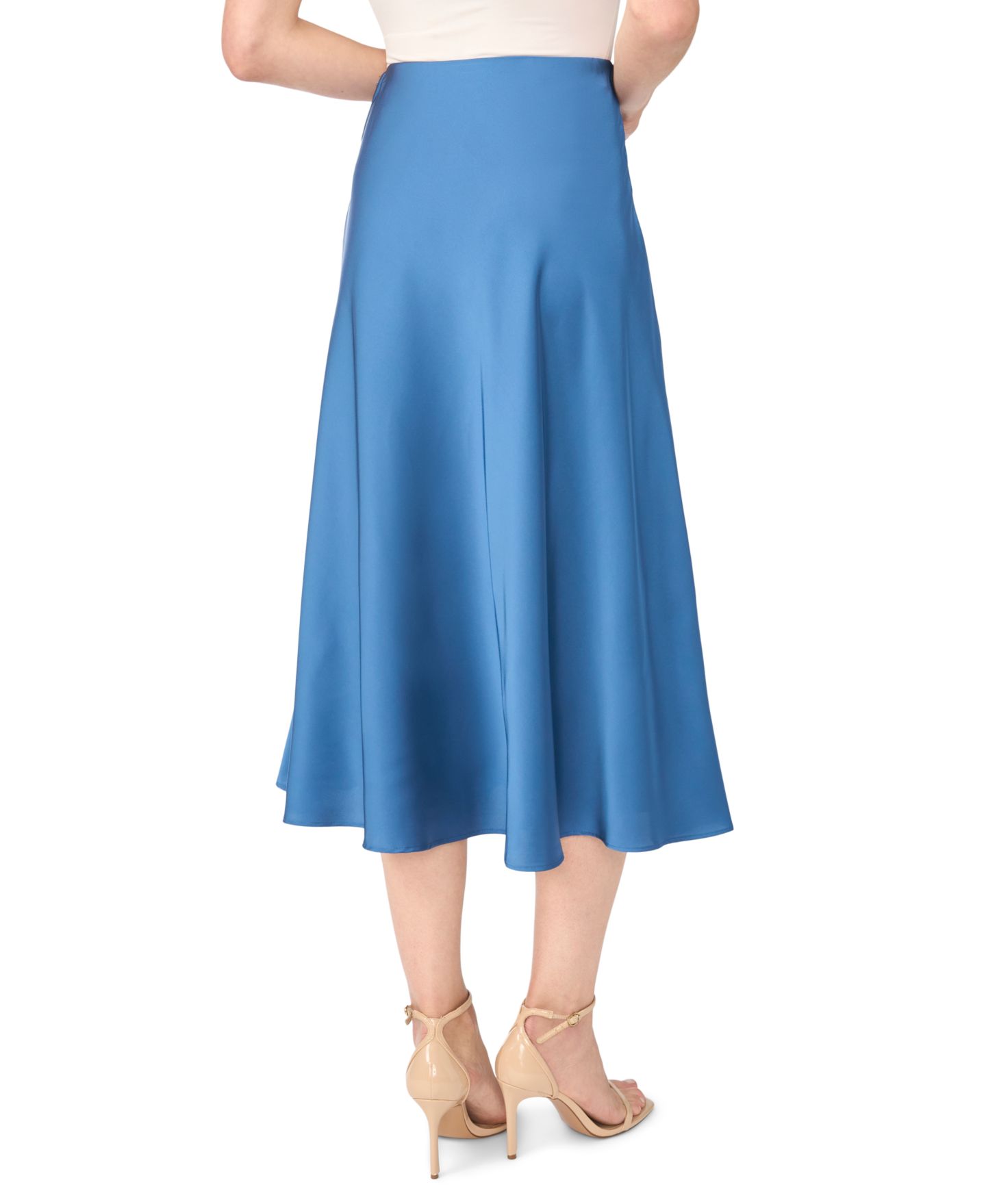 Женская юбка CeCe A-line Side-Zip Satin Midi, цвет: Синий мглистый — фото 3