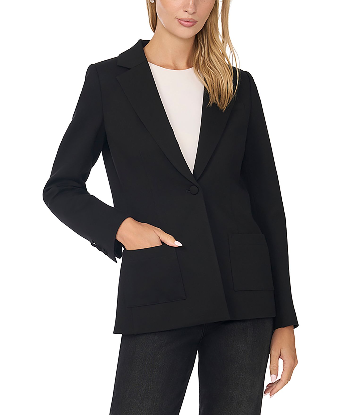 Женский пиджак CeCe Stretch Single-Breasted Blazer With Patch Pockets, цвет: Насыщенный чёрный — фото 2