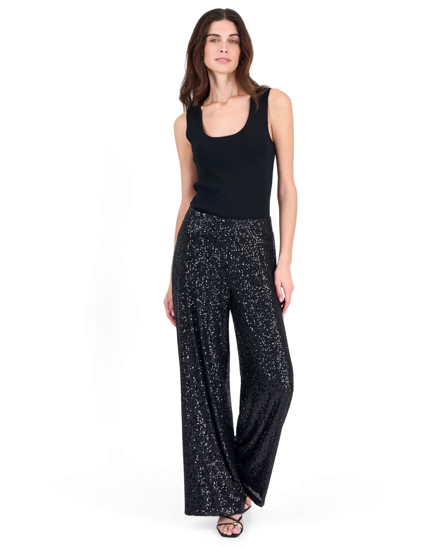 Женские брюки Tahari ASL Seqiin Wide-Leg Pull-On Sequin, цвет: Чёрный — фото 2