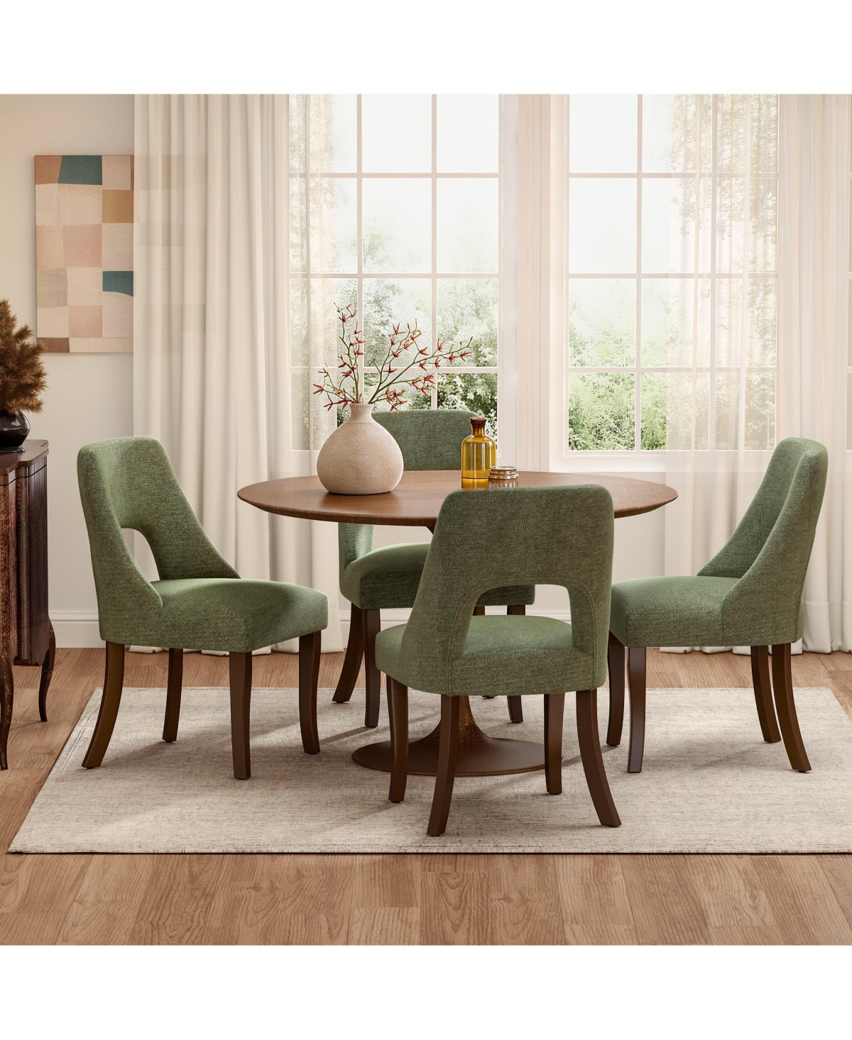Maison Boucle Dining Chair Set Of 2 With Chenille Upholstery, Beige Modern Kitchen Chairs, Tufted Club Side Curved Solid Legs