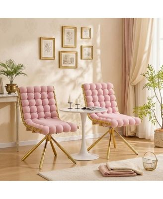 Puffy Bubble Swivel Dining Chairs Set of 2, Tufted Velvet Side Chairs, Ball-Chain Backrest,Metal Legs, Kitchen Seating