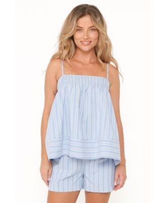 Women's Aiesha Square-Neckline High-Waisted Stripe Top and Shorts, 2-Piece Set