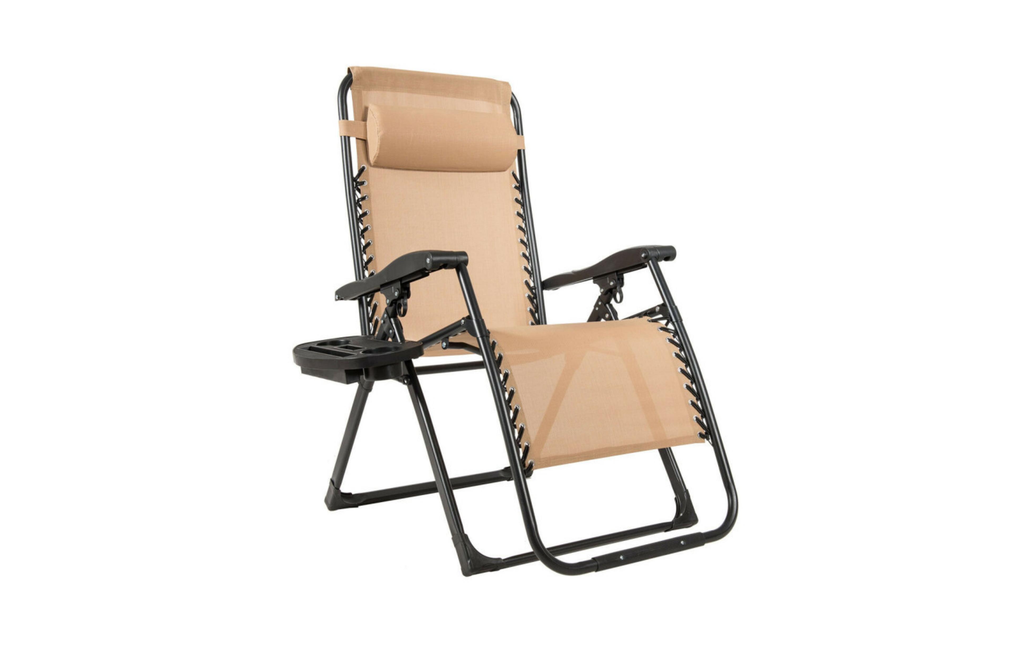 Clihome Heavy Duty Oversize Foldable Outdoor Lounge Chair with Cup Holder and Detachable Pillow