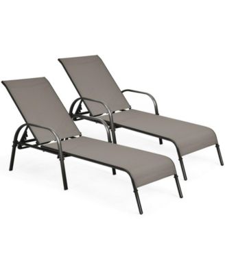 2 Piece Outdoor Fabric Chaise Lounge Chair 5-Position Adjustable Reclining with Armrest
