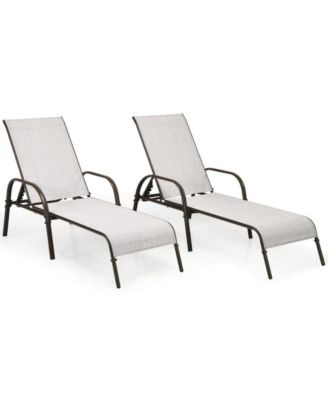 2 Piece Outdoor Fabric Chaise Lounge Chair 5-Position Adjustable Reclining with Armrest