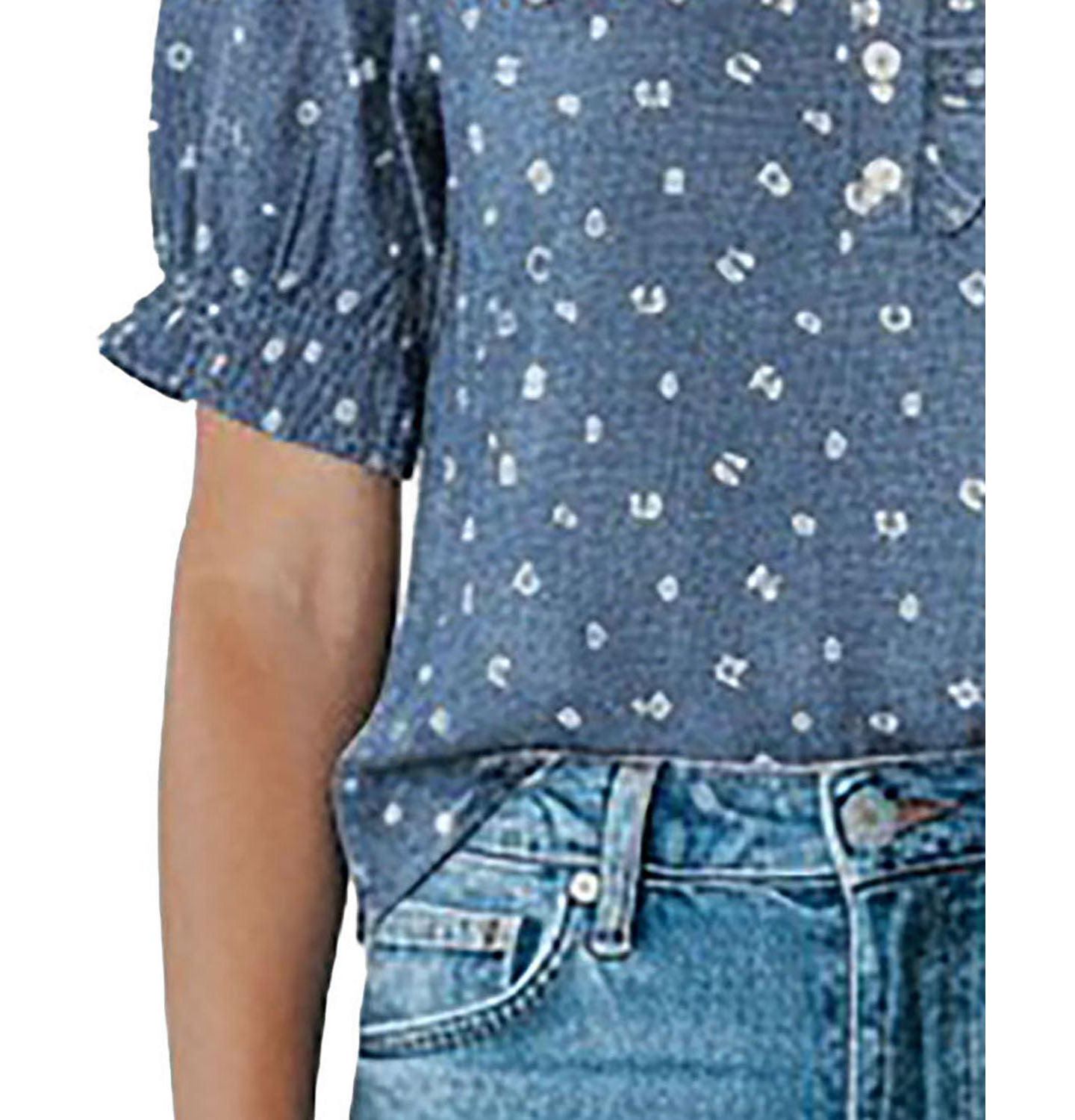 Женская блузка Hope & Henry Chambray Puff-Sleeve Floral-Print, цвет: Шамбре с принтом — фото 3