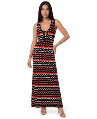 Women's Stripe Crochet V-Neck Maxi Dress