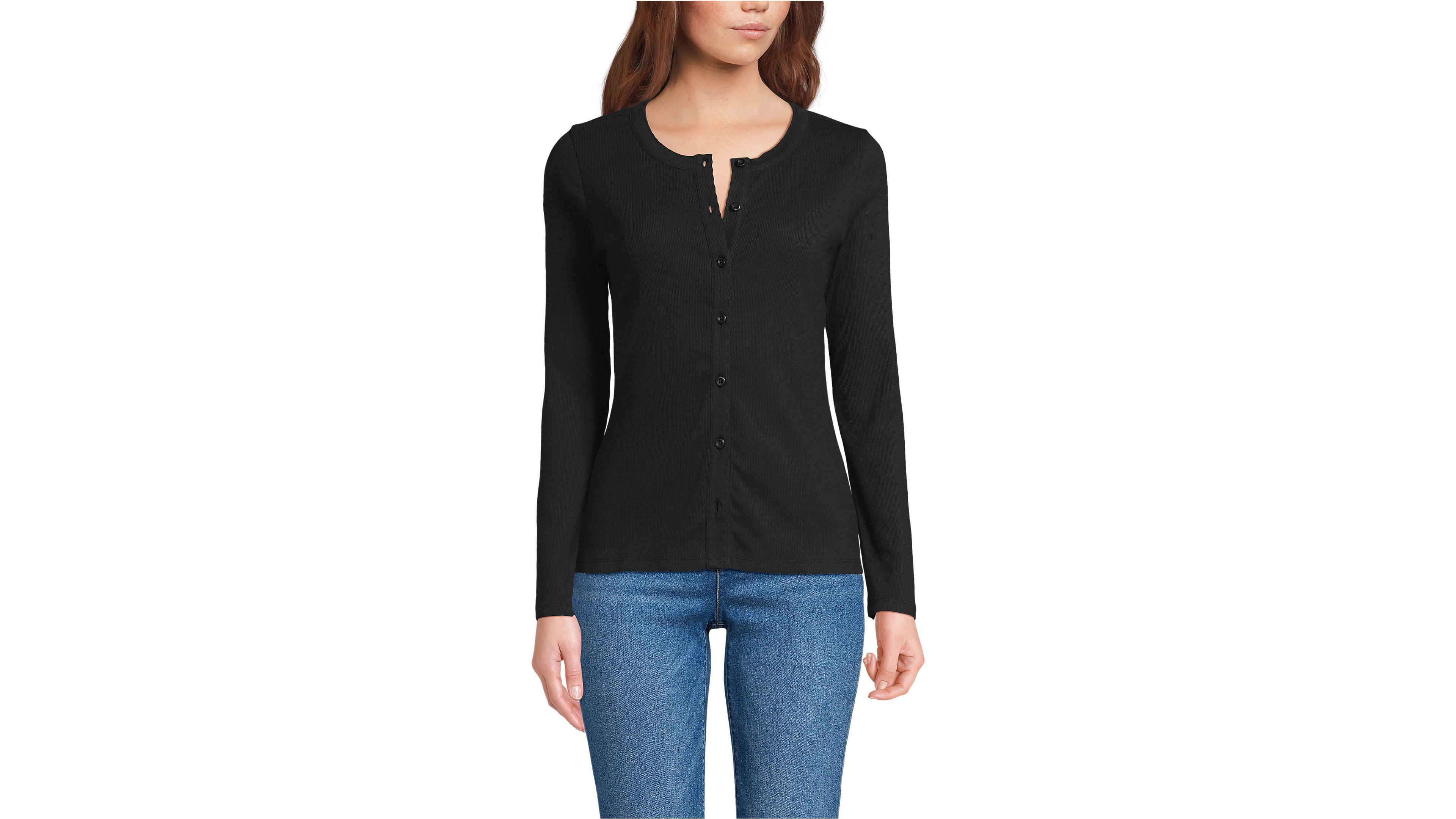 Lands' End Petite Long Sleeve Micro Rib Button Through Cardigan