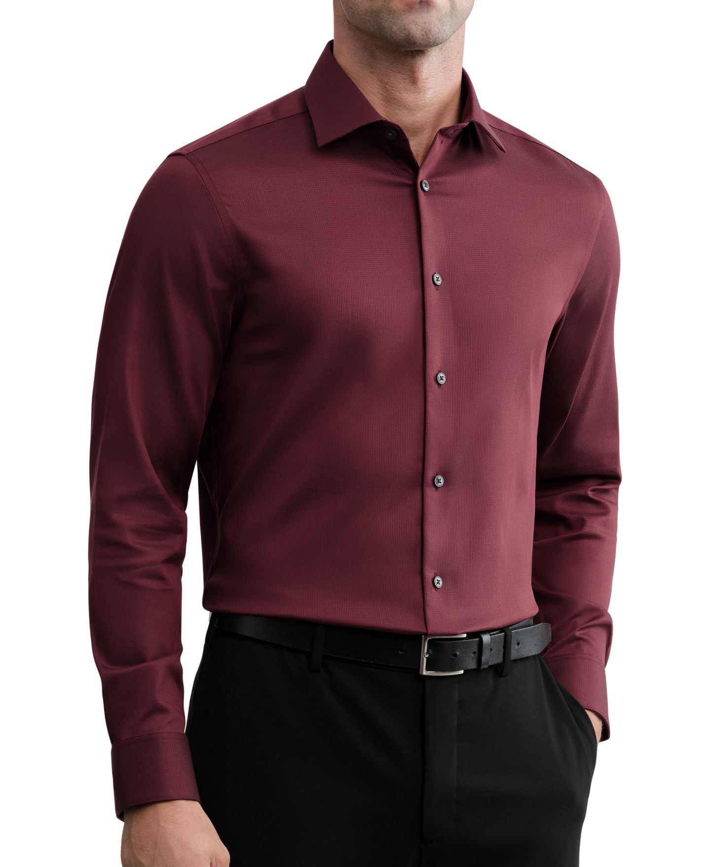 Мужская рубашка Calvin Klein Performance Wrinkle Free Slim-Fit Spread-Collar Dress Shirt, цвет: Кирпичный красный — фото 1