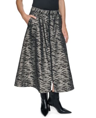 Women's Animal-Print A-Line Front-Zip Skirt
