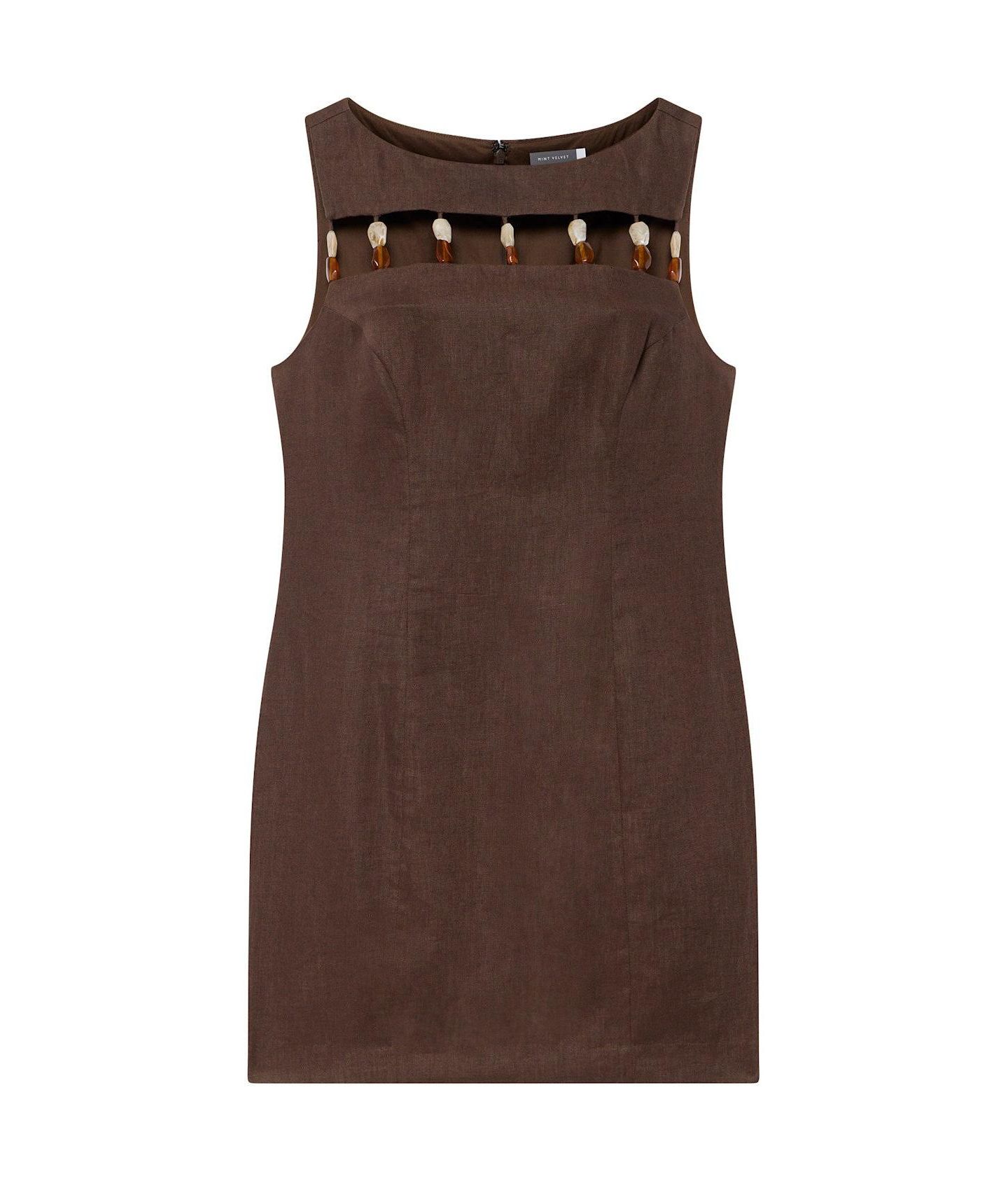 Женское платье Mint Velvet Beaded Cutout Mini, цвет: Коричневый — фото 4