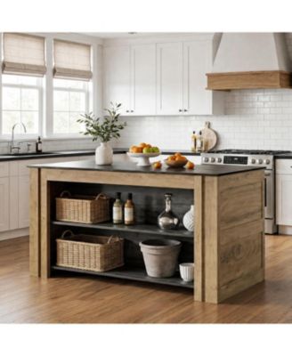 59" Kitchen Island with Seating and Storage, Wood | 3-Tier