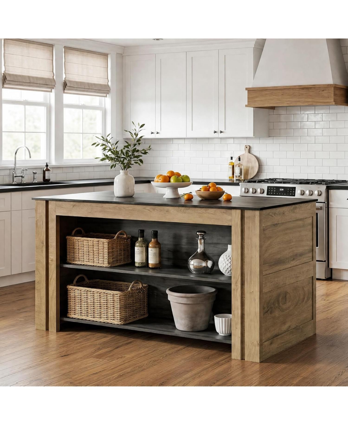 Tribesigns Kitchen Island with Seating and Storage, Farmhouse Wood Stationary Island Table, Coffee Bar Table