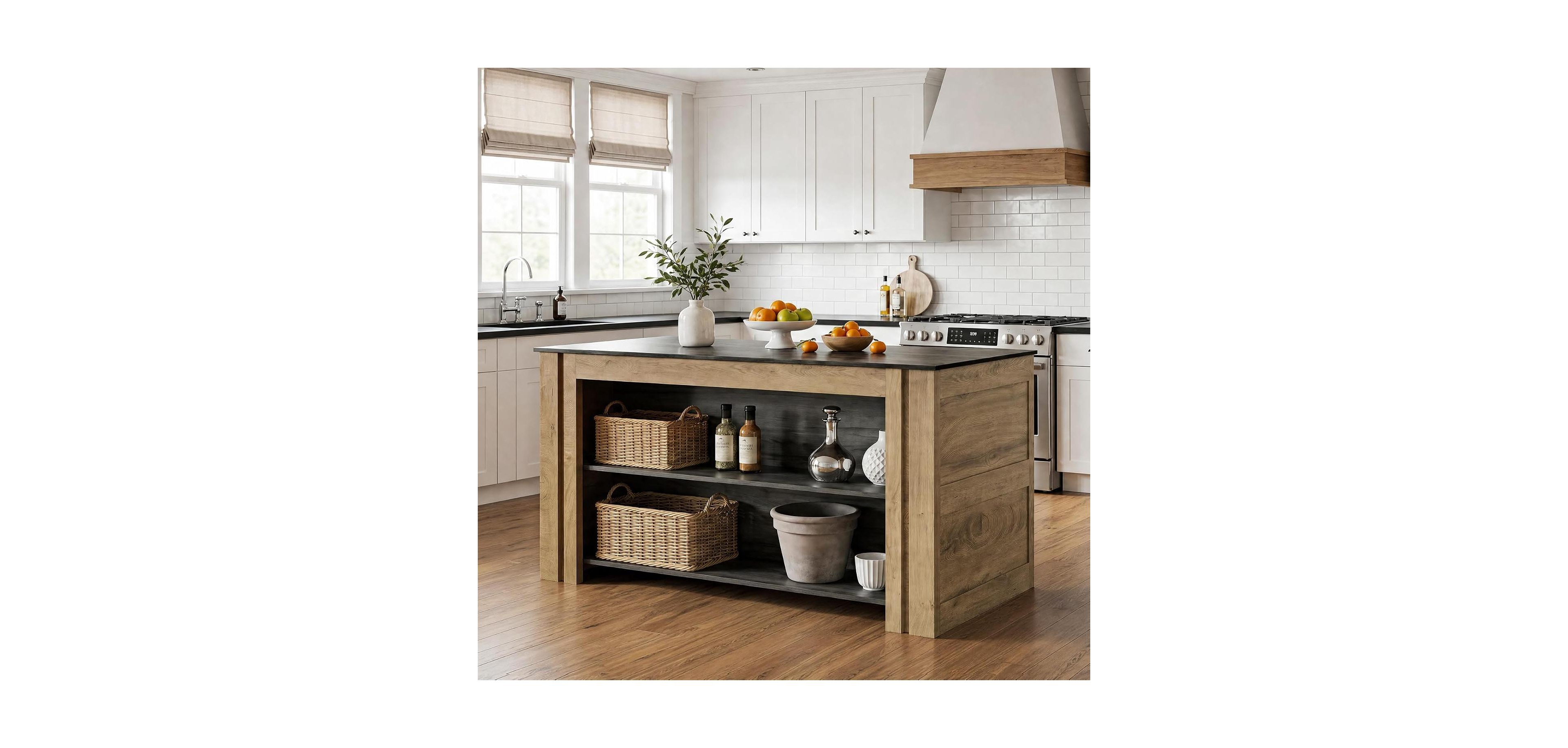 Tribesigns Kitchen Island with Seating and Storage, Farmhouse Wood Stationary Island Table, Coffee Bar Table