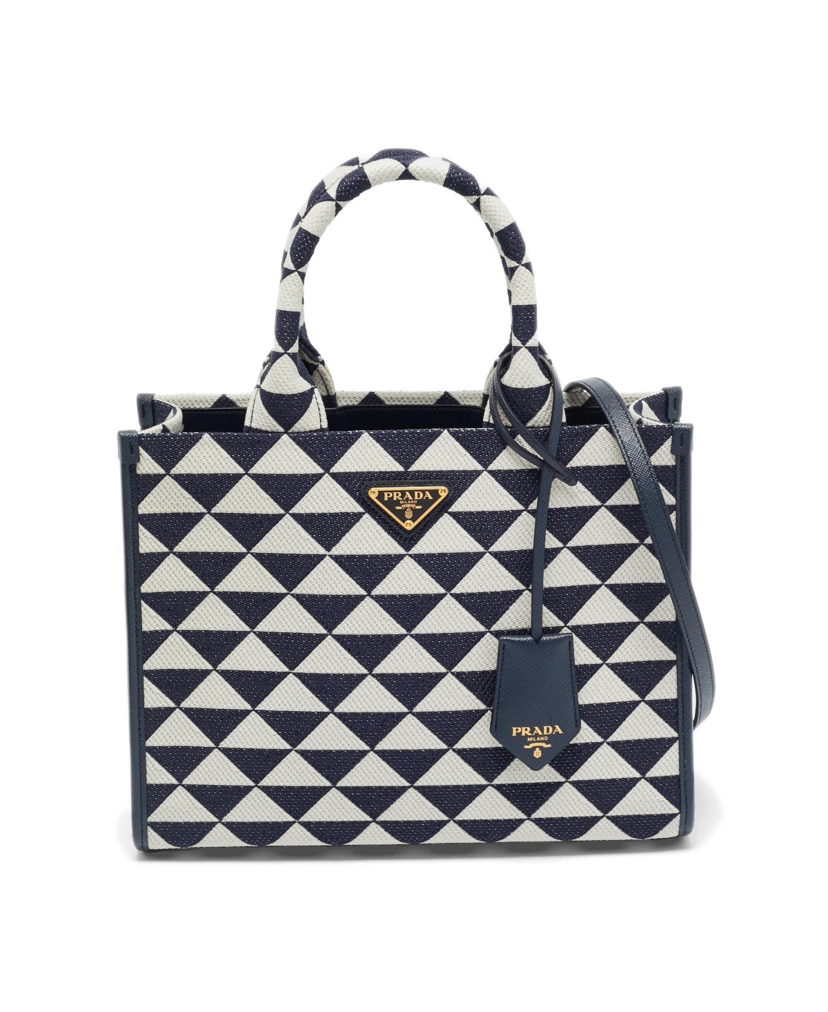 Pre-Owned Prada Women's Symbole Small Triangle Jacquard Tote - Blue