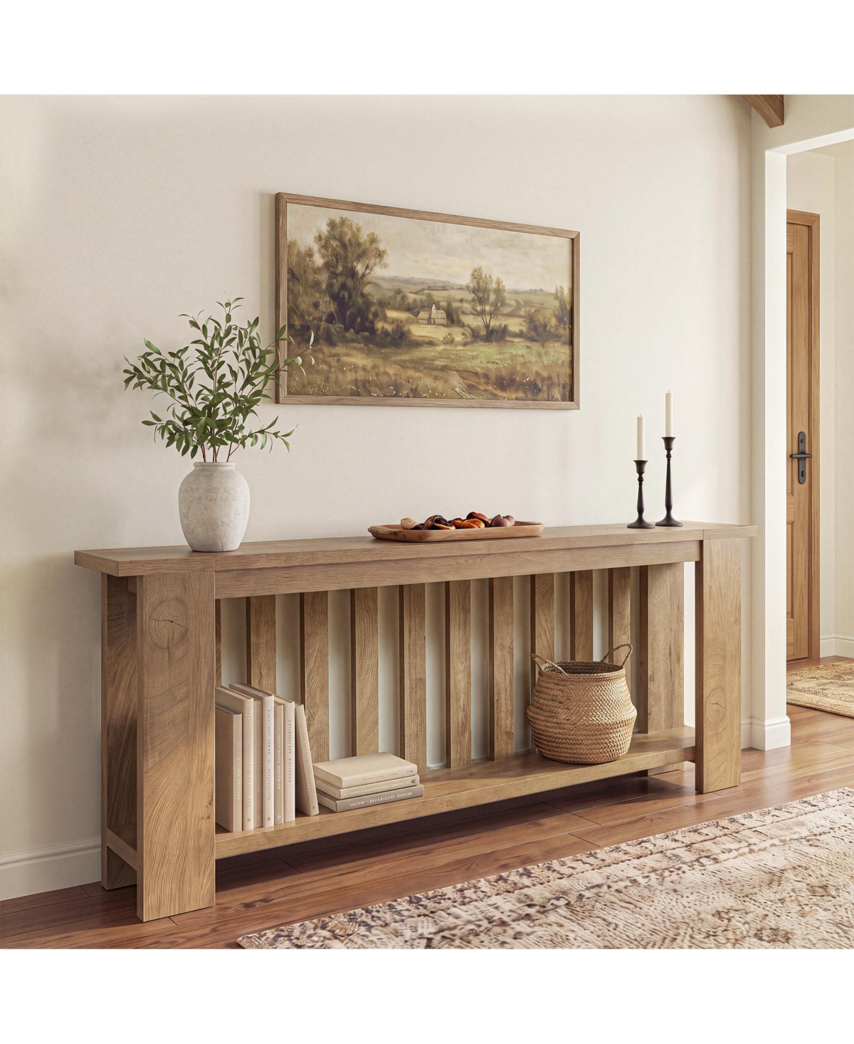 Tribesigns Farmhouse Console Table,Wooden Entryway Table with Storage Shelves