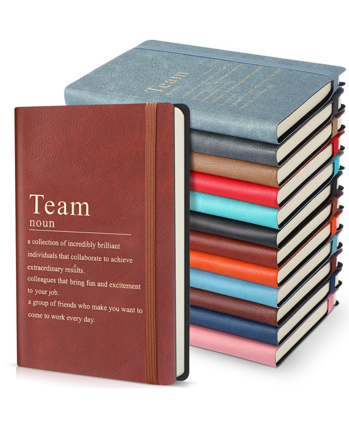Danrong 24 Pack Bulk Inspirational Leather Team Journals Employee Appreciation Gifts - Colorful rainbow 24