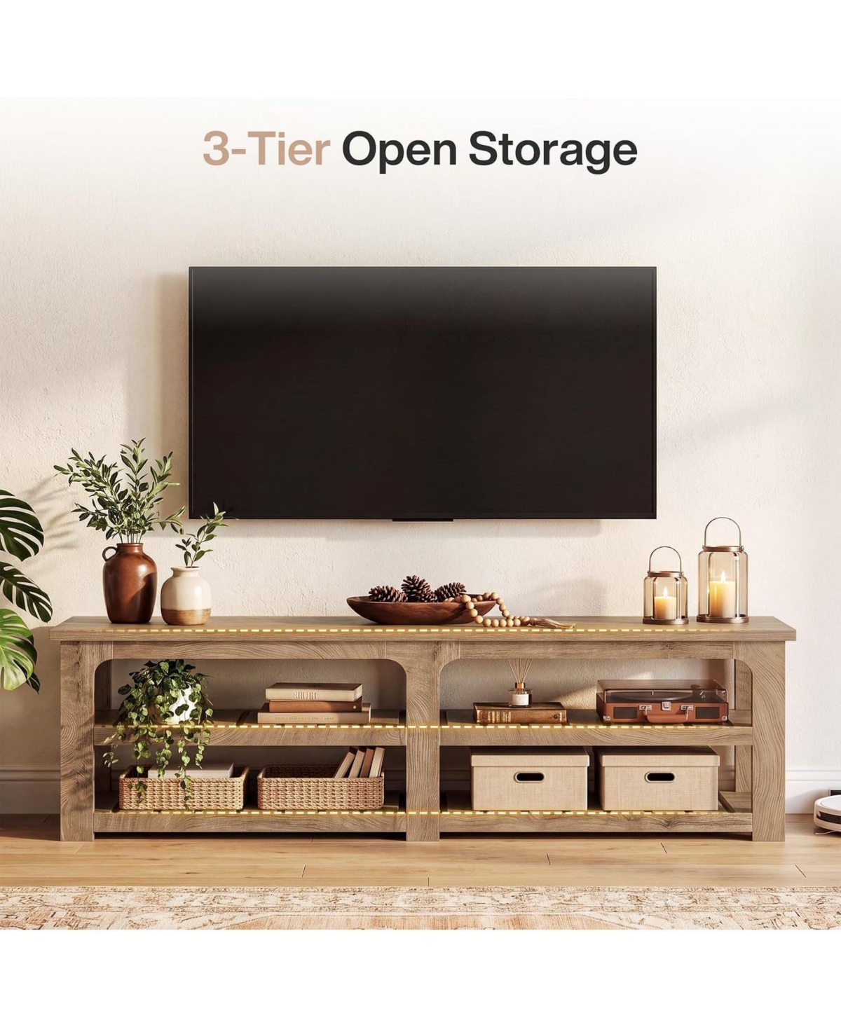 Tribesigns Farmhouse Fluted Tv Stand with Storage Shelves, Media Console