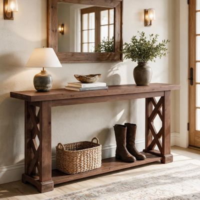63" Solid Wood Console Table, Farmhouse Entryway Table