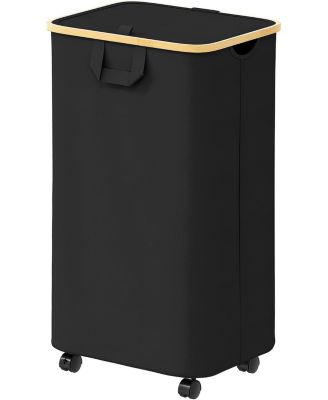Laundry Hamper with Wheels, 100L Rolling Clothes Basket with Bamboo Handle, Large Laundry basket for Bedroom, Bathroom, Dorm