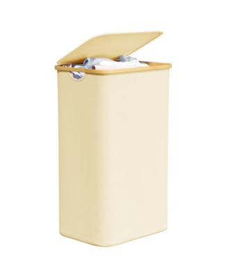 110L Laundry Hamper with Lid, Large Collapsible Tall Clothes Basket Bin with Bamboo Handles for Bedroom, Bathroom and Dorm