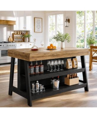 55-Inch Kitchen Island, 3-Tier Farmhouse Island Table
