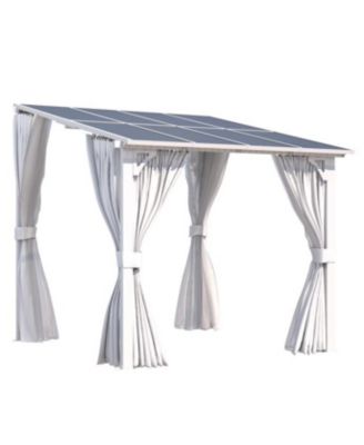 8' x 8'Wall Mounted Hardtop Gazebo Lean to Metal Pergola with Curtains Netting Patio