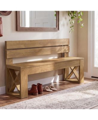 47" Entryway Bench with Backrest, Farmhouse Shoe Bench