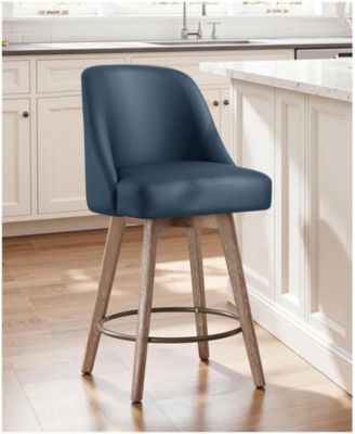 26" Mid-Century Swivel Counter Height Bar Stools, Upholstered Linen and PU Leather Kitchen Stools