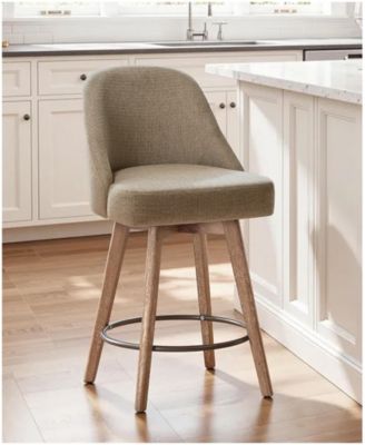 26" Mid-Century Swivel Counter Height Bar Stools, Upholstered Linen and PU Leather Kitchen Stools
