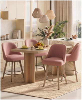 26" Mid-Century Swivel Counter Height Bar Stools, Upholstered Linen and PU Leather Kitchen Stools