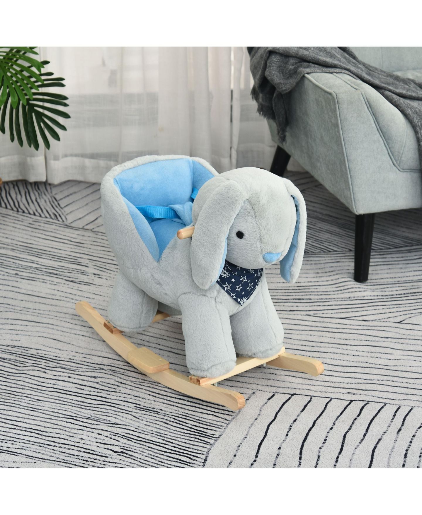 Детские мягкие игрушки Glintex Kids Rocking Horse Bunny Rocker with Lullaby Music, Plush Ride-On Toy with Wood Base and Seat Belt for Toddlers 18-36 Months, Grey, цвет: Серый — фото 11