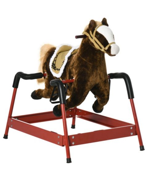 Детская игрушка Glintex Spring Rocking Horse with Neighing Sounds, Bouncing Ride-On Toy, Holds 132 lbs, Ages 5-12, цвет: Тёмный коричневый