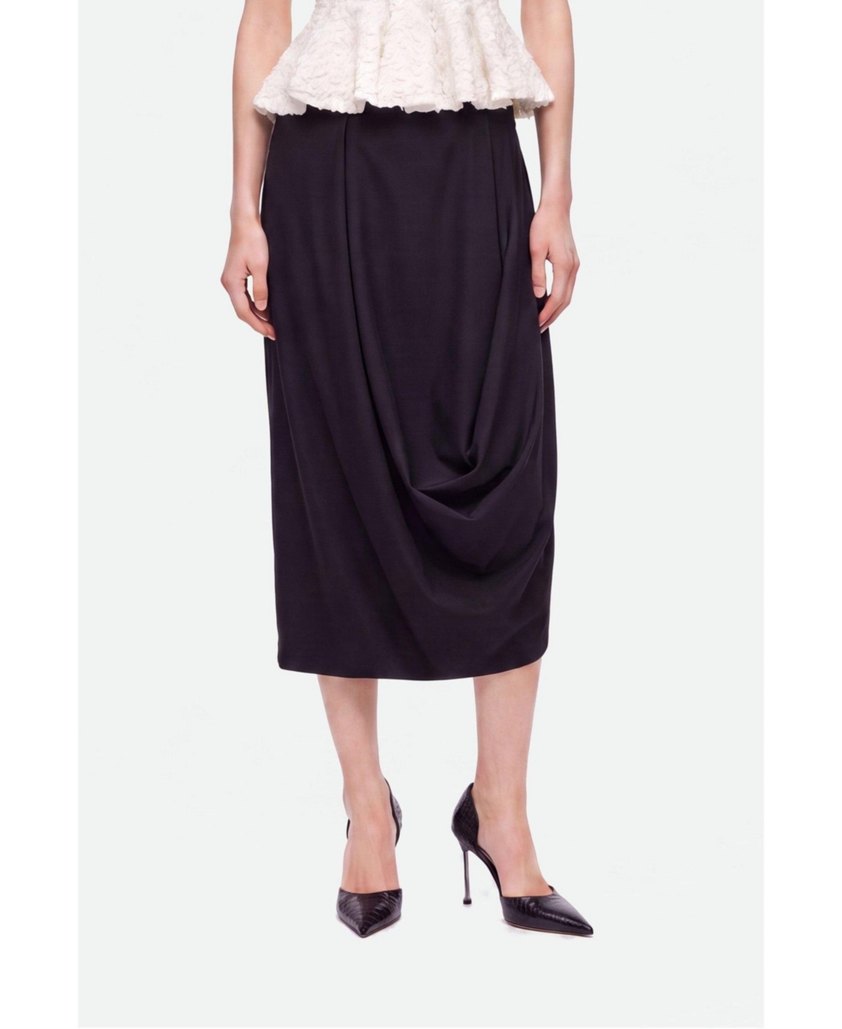 Nocturne Women's Draped Pleat Detail Midi Skirt - Black
