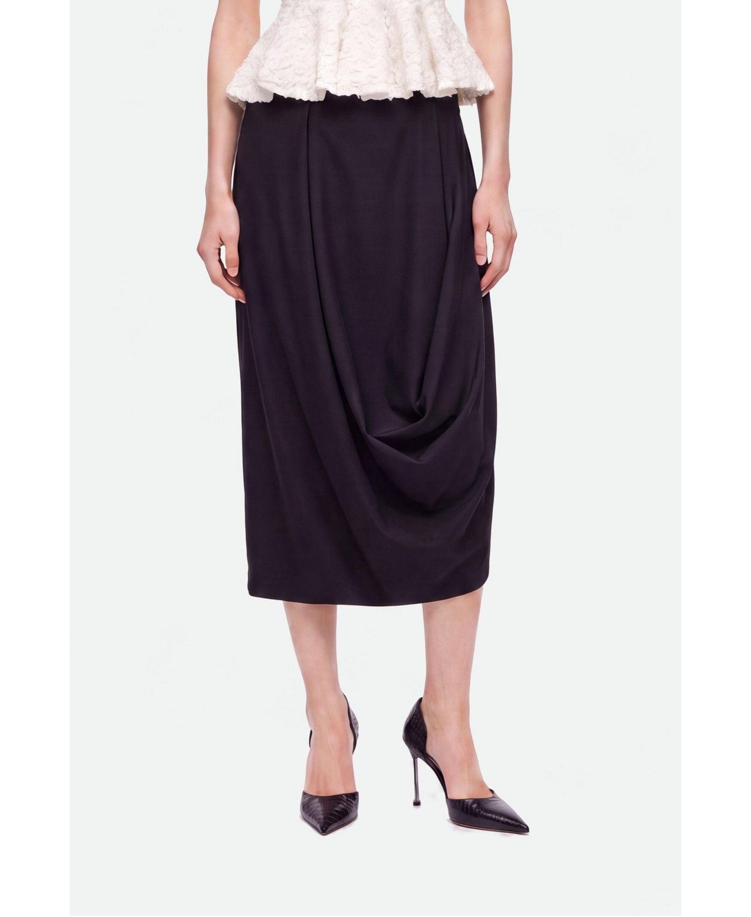 Women's Draped Pleat Detail Midi Skirt