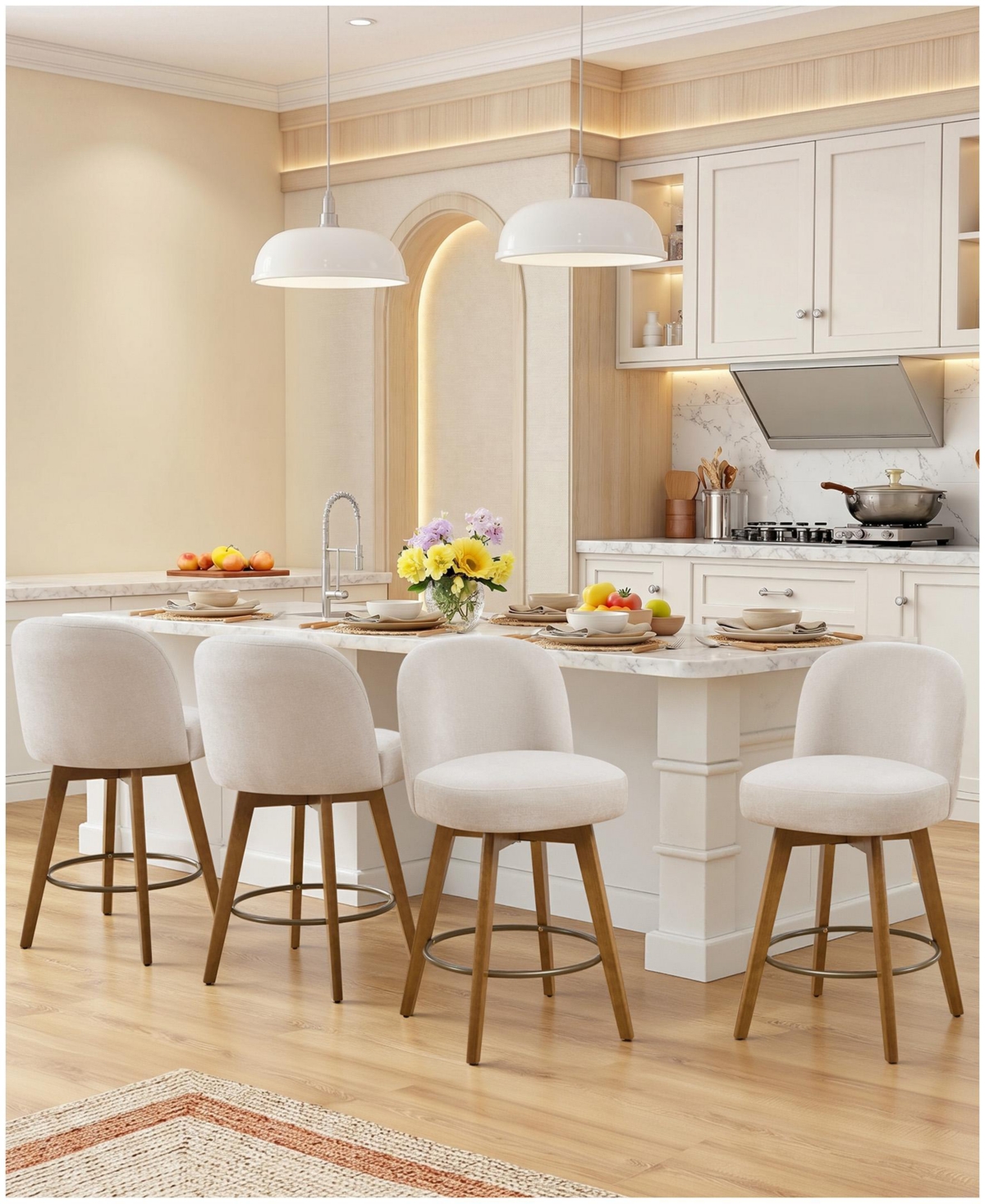 Bekrvio 26" Mid-Century Swivel Counter Height Bar Stools, Chenille Fabric Kitchen Stools
