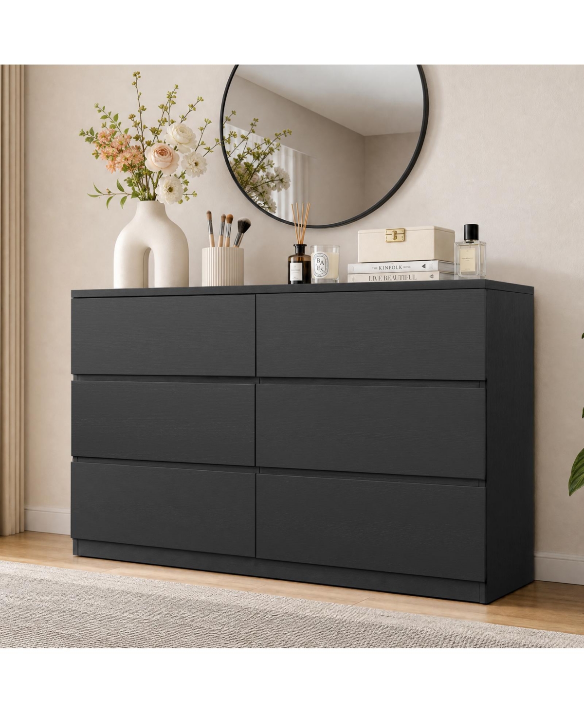 homfan 6 Drawer Dresser for Bedroom, Chest of Drawers, Storage Dresser with Deep Drawers for Living Room, Hallway, Entryway, Bedroom - Black