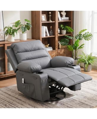 Oversized 360 Degree Swivel Glider Recliner Chair With Massage And Heating, Wide Seat Manual Lounge Armchair With Cup Holder, For Living Room, Bedroom