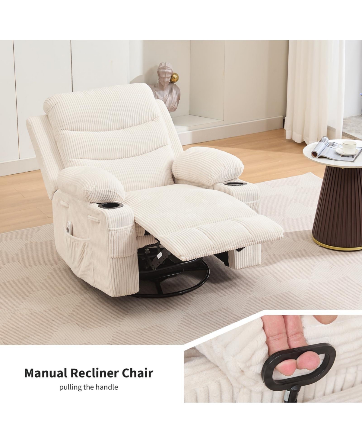 Oversized 360 Degree Swivel Glider Rocker Recliner Chair With Massage and Heating Features, Idea For Living Room, Bedroom