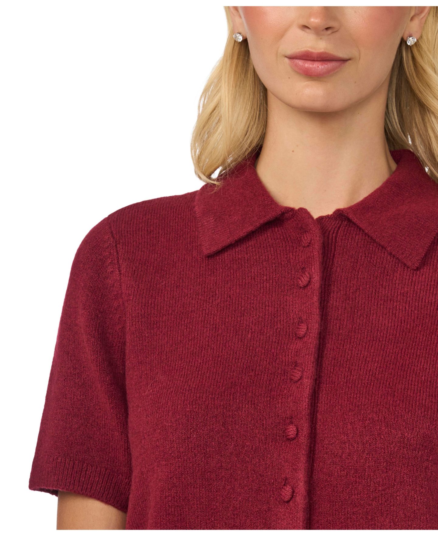 Женский свитер CeCe Short-Sleeve Button-Front Collared, цвет: Глубокий мерло — фото 2