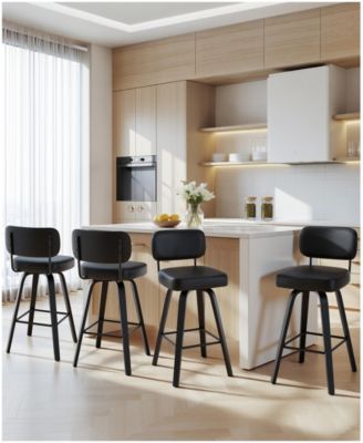 29" Mid-Century Swivel Bar Height Bar Stool, Faux Leather Kitchen Stool