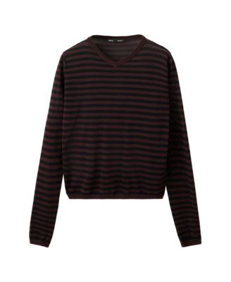 Women's Long-Sleeve V-Neck Striped Pullover