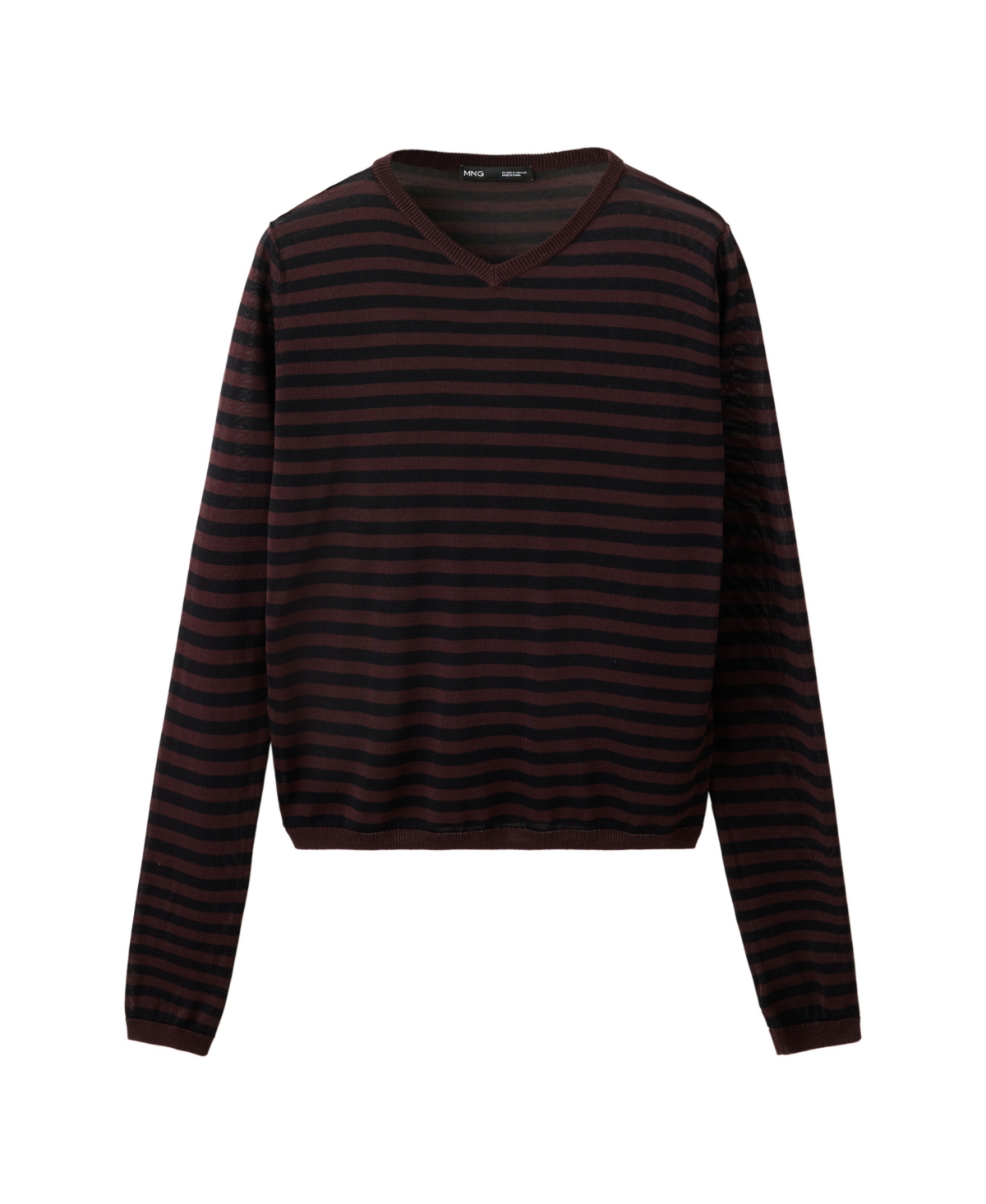 Mango Women's Long-Sleeve V-Neck Striped Pullover
