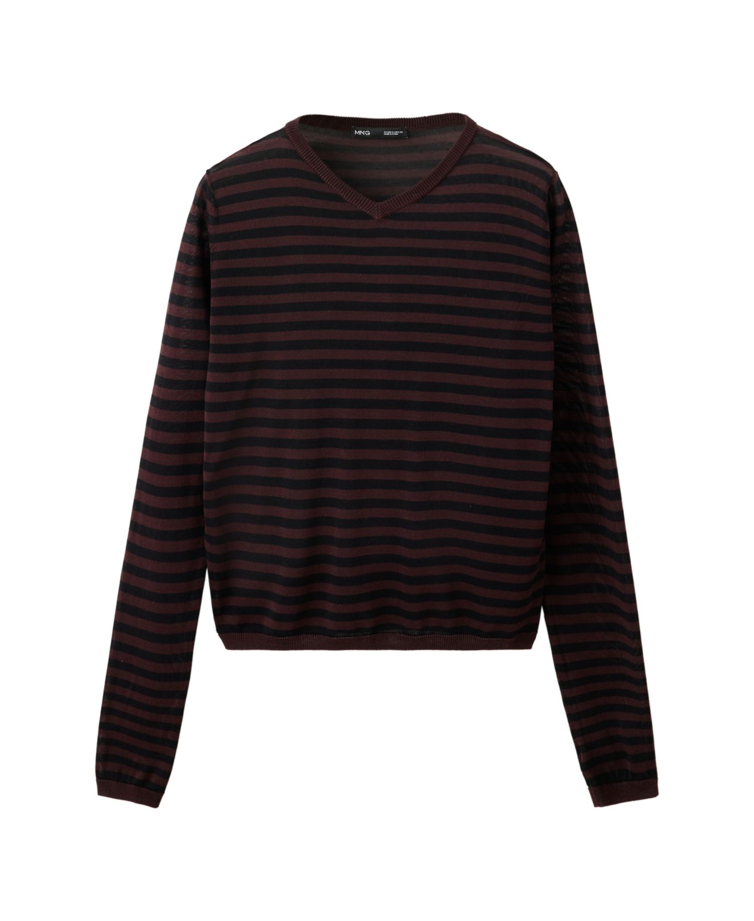 Women's Long-Sleeve V-Neck Striped Pullover