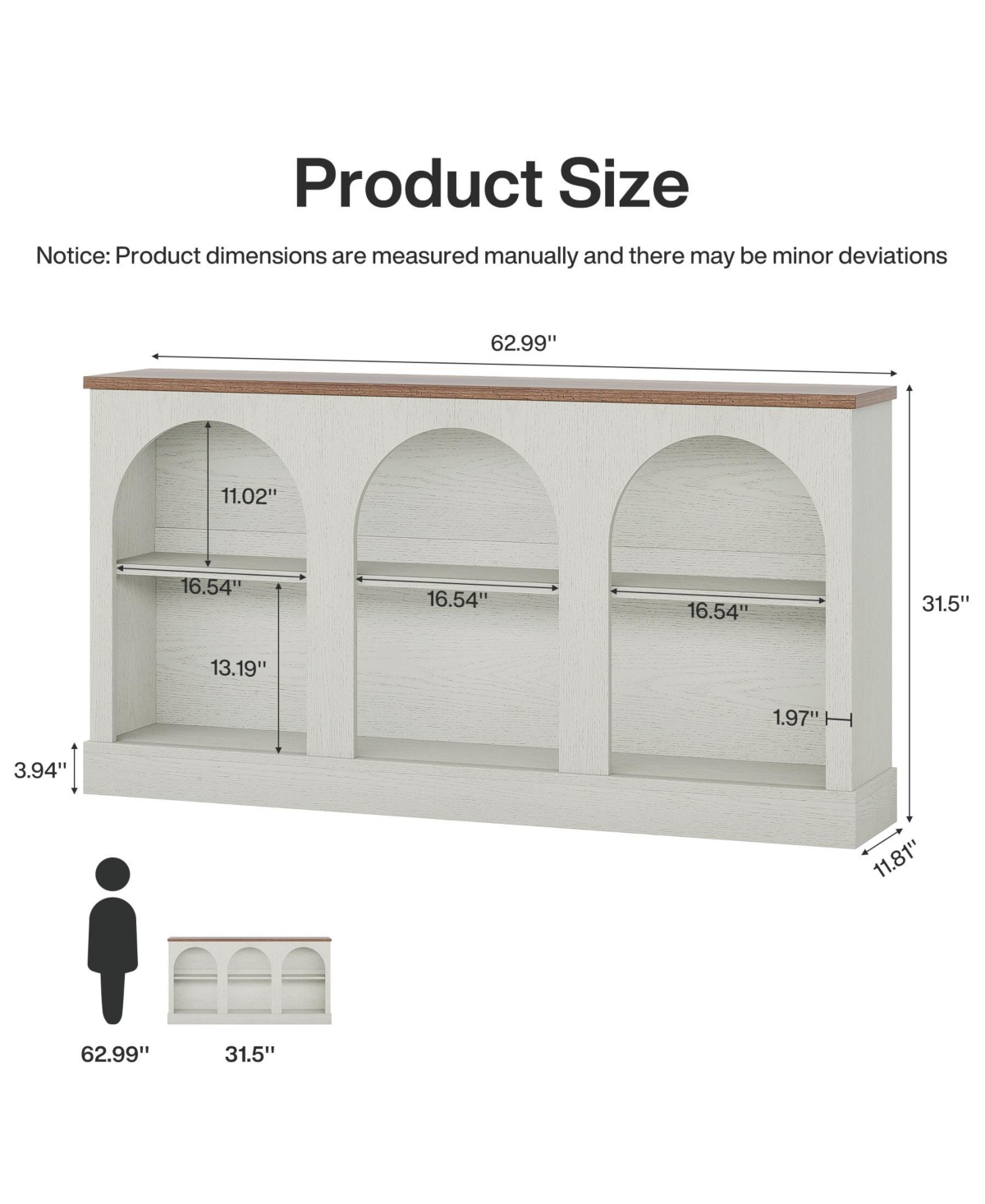 Tribesigns 3-Tier Console Table, 63" Long Arched Entryway Table